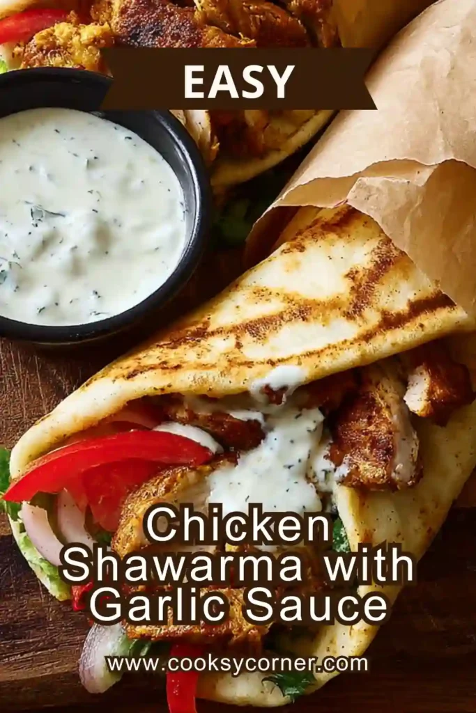 Homemade chicken shawarma cooked until golden and served with garlic sauce.