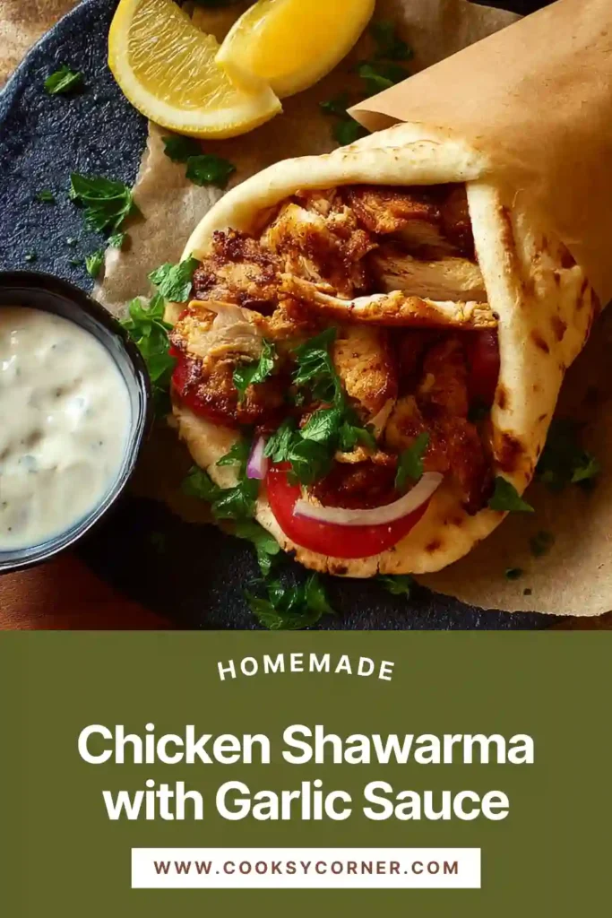 Juicy sliced chicken shawarma topped with creamy garlic yogurt sauce.