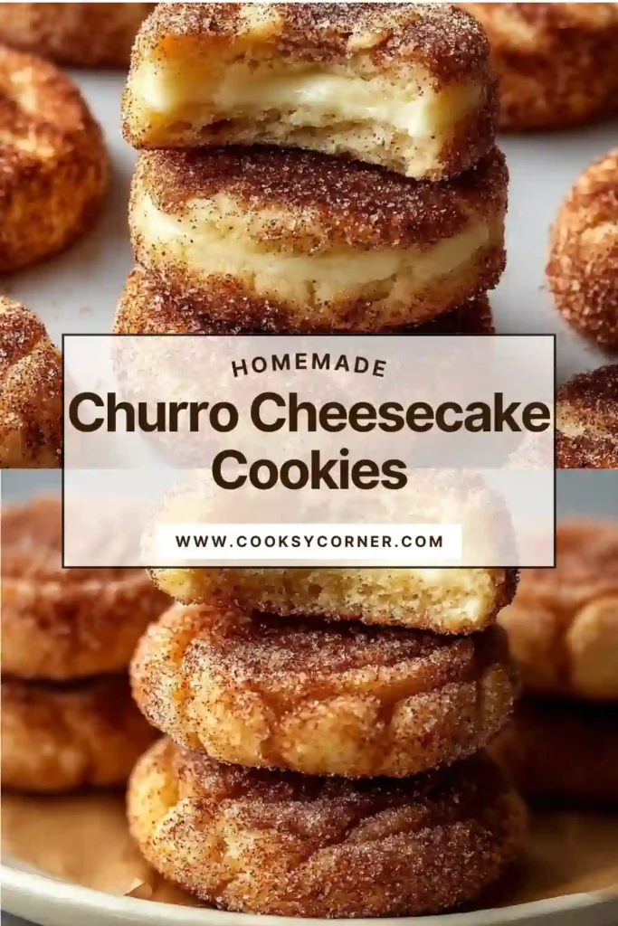 Bakery-style churro cookies stuffed with cheesecake filling.