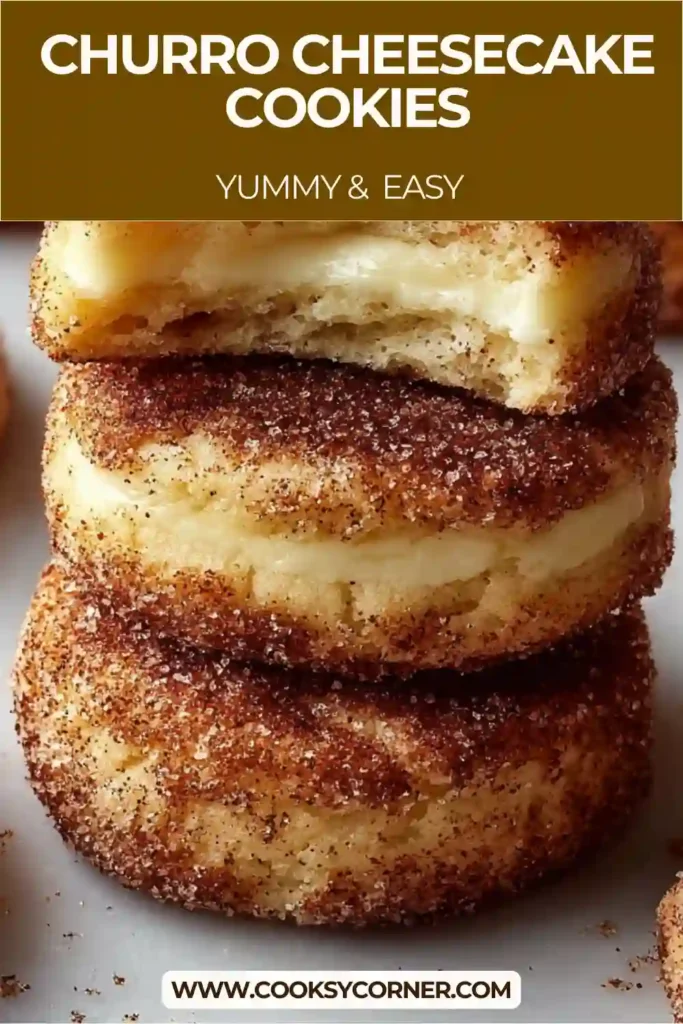 Close-up of churro cheesecake cookies showing soft centers and cinnamon texture.