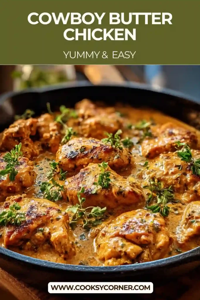 Close-up of Cowboy Butter Chicken showing tender chicken breasts smothered in garlic butter cream sauce.