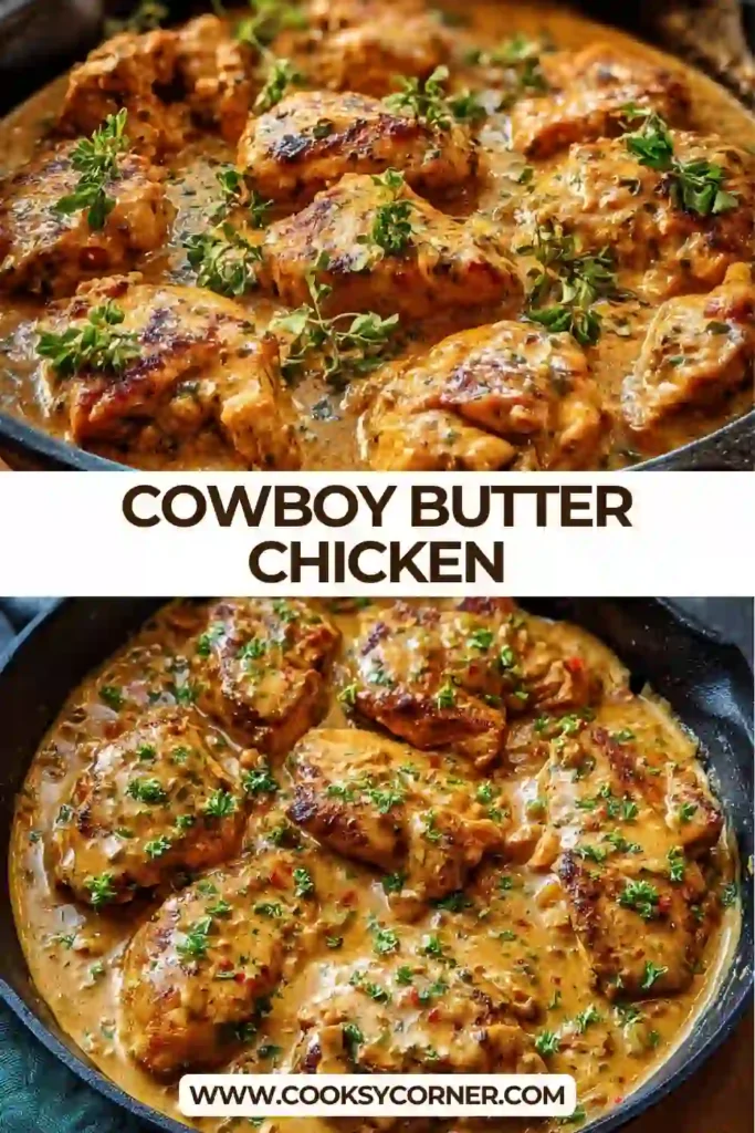 Creamy Cowboy Butter Chicken served straight from the skillet with parsley garnish and lemon butter sauce. A comforting homemade dinner.