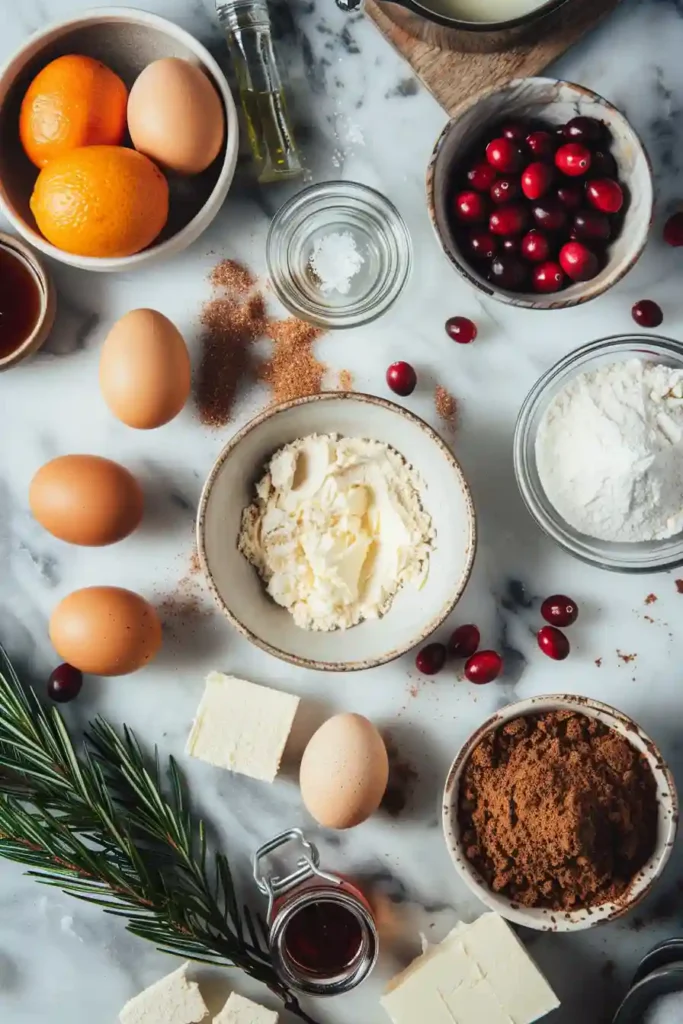 Cranberry cheesecake with orange flavor and festive presentation.