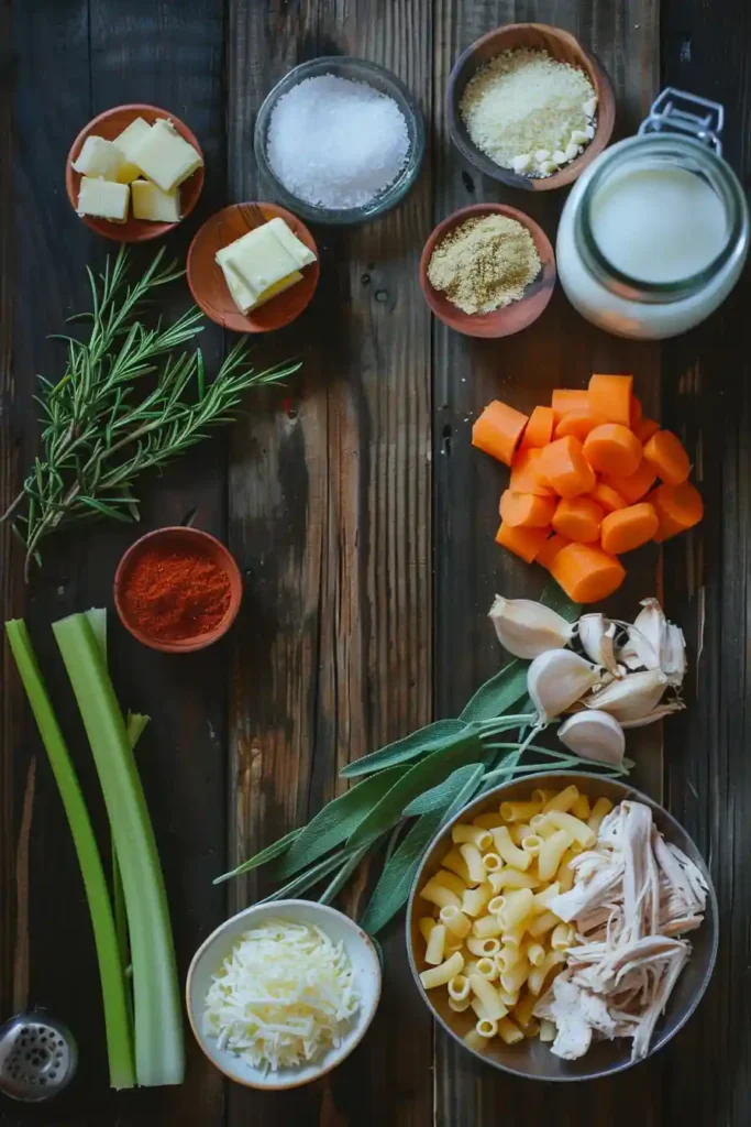 Homemade creamy chicken parmesan pasta soup in a rustic bowl, perfect for cozy dinners.