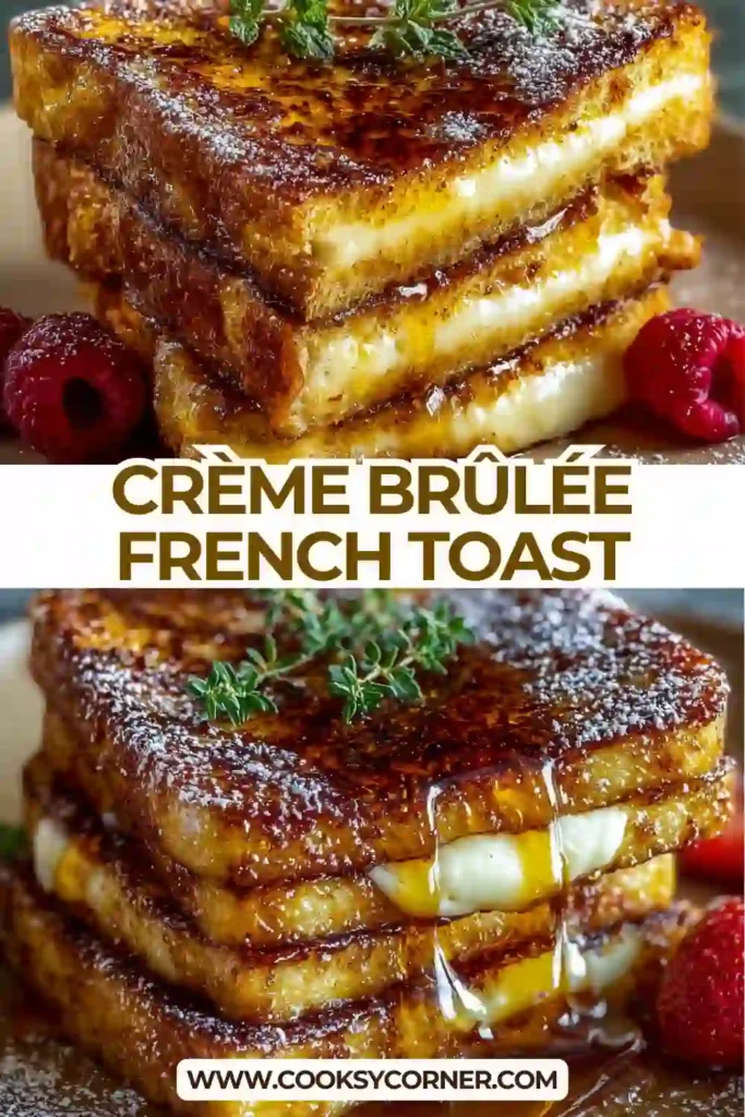 Baked French toast topped with crisp brûléed sugar and fresh berries.
