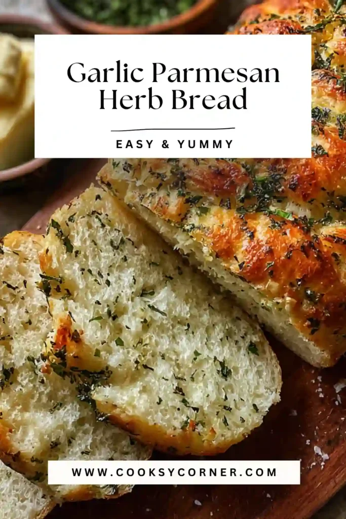 Freshly baked parmesan herb bread with rustic texture.
