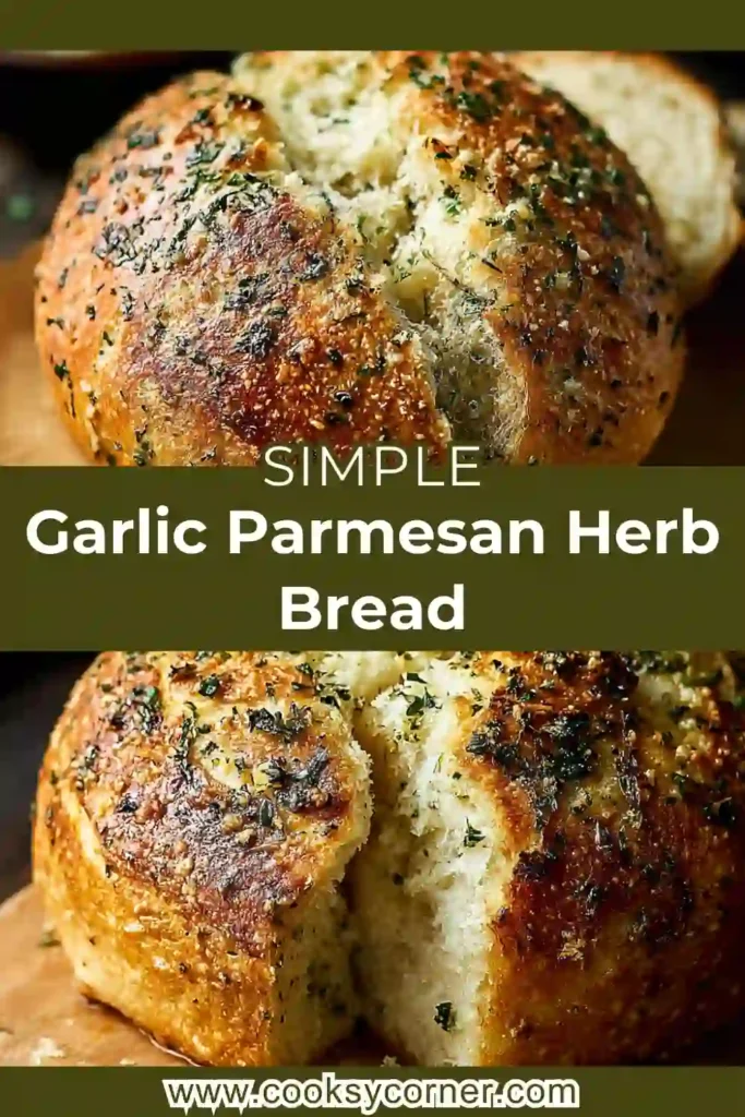 Homemade garlic parmesan bread sliced to show soft interior and herb filling.