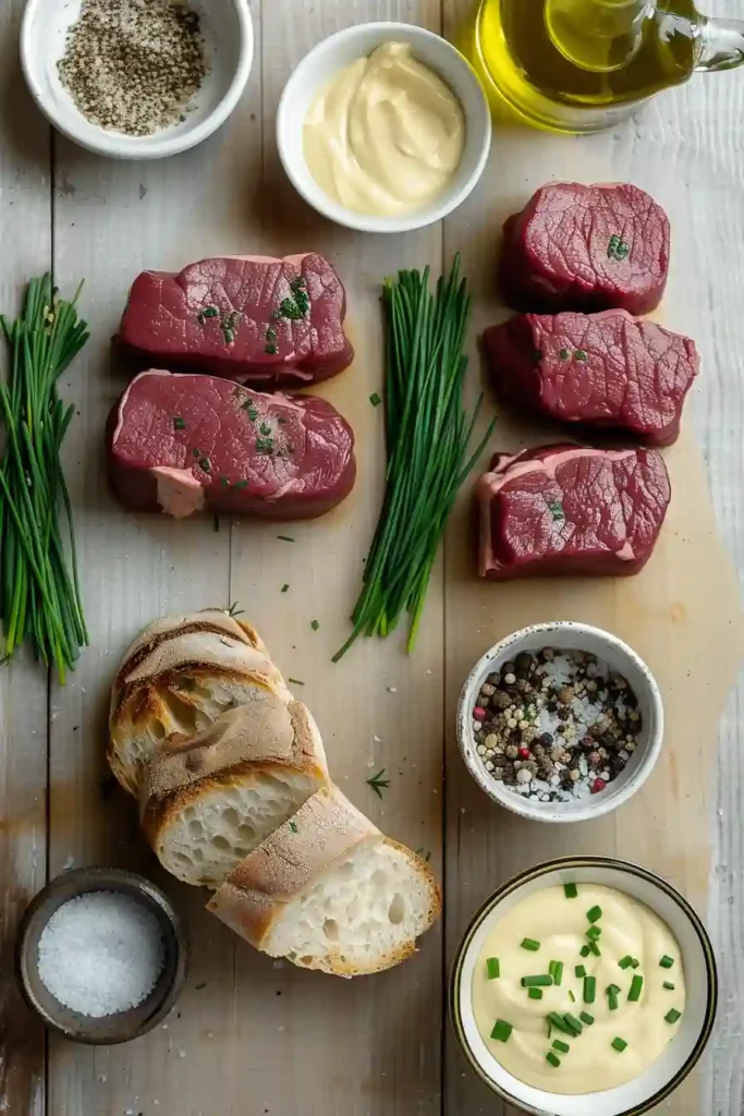 Juicy grilled beef sliced thin and layered on crispy crostini with béarnaise sauce, highlighting a gourmet beef crostini appetizer.