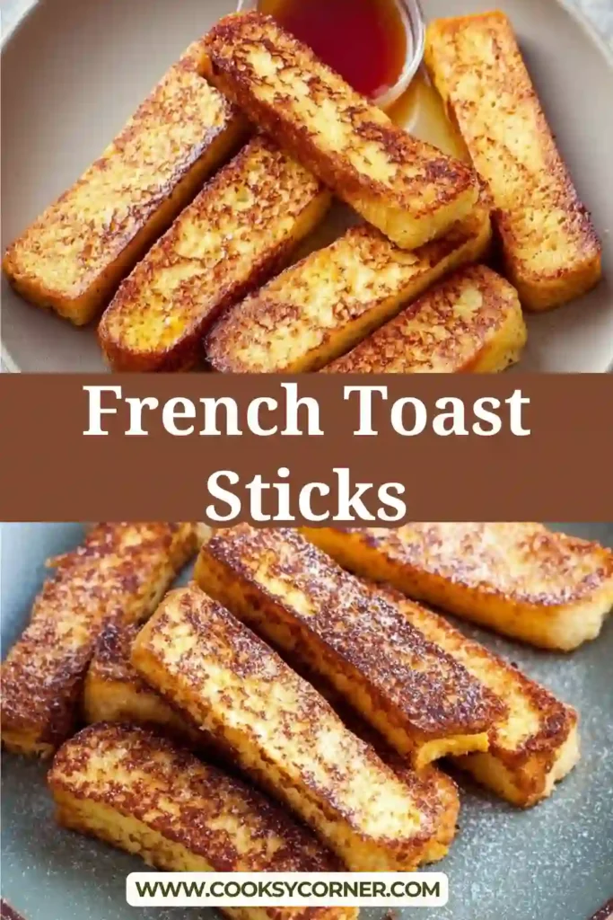 Homemade French toast sticks coated in cinnamon sugar and served warm.