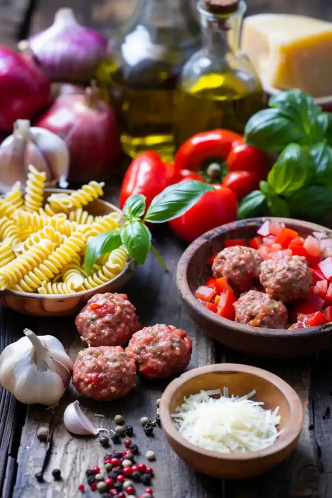 Homemade Italian Meatball Soup with beef meatballs and tomato broth in a rustic bowl.