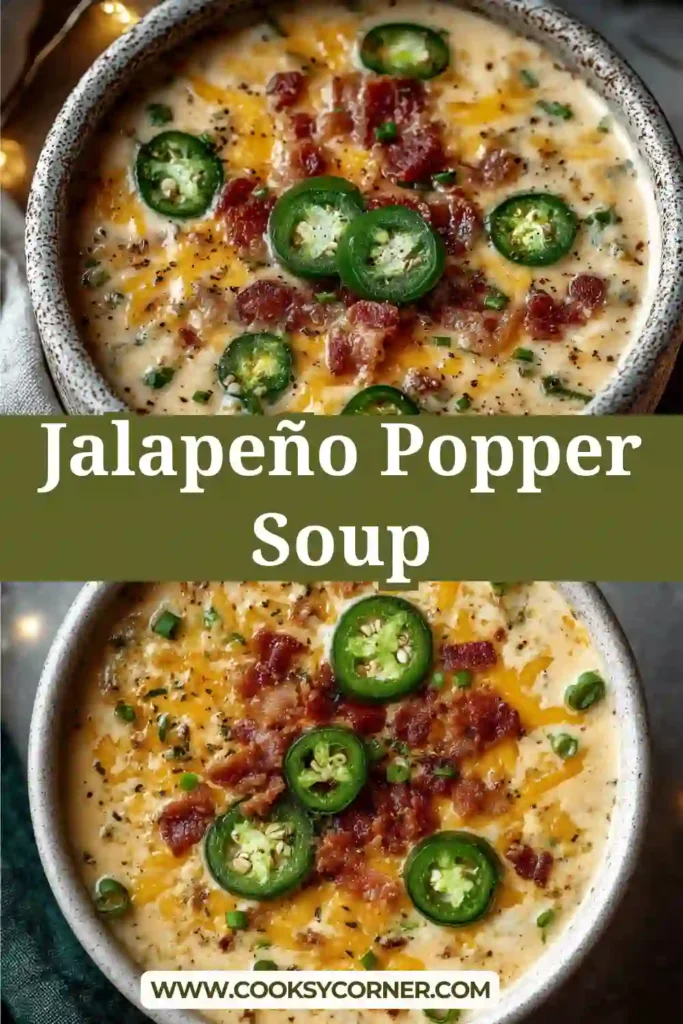 Spicy jalapeño soup with cream cheese and melted cheddar.