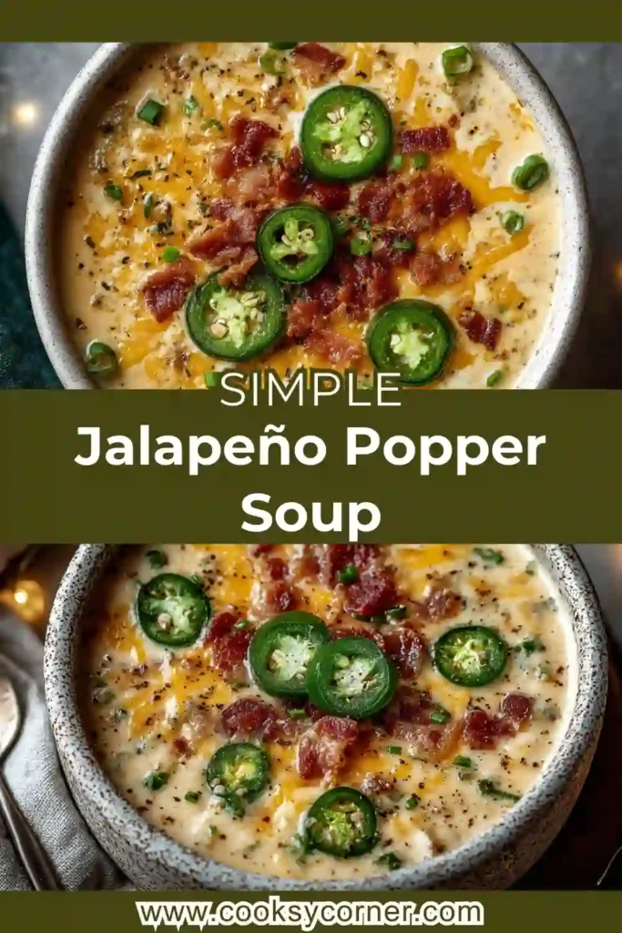 Jalapeño Popper Soup served in a bowl with creamy cheese texture and jalapeño slices.