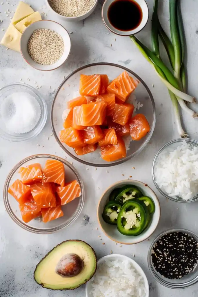 Spicy salmon layered on fried sushi rice creating Salmon Crispy Rice bites. Perfect appetizer with bold flavor and texture.
