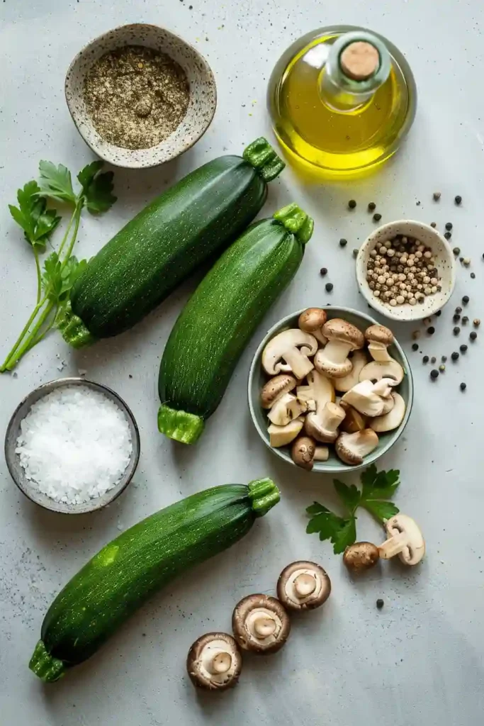 Healthy sautéed vegetable medley of zucchini, mushrooms, and onions served on a plate.
