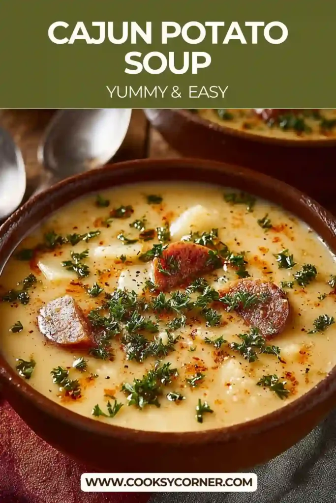 Creamy Cajun potato soup in a bowl with chopped green onions on top. A comforting slow cooker soup perfect for cold days.