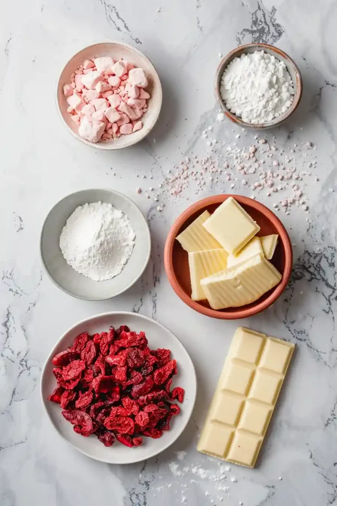 Strawberry Cheesecake Truffles drizzled with white chocolate. Easy cream cheese truffles made with freeze-dried strawberries.