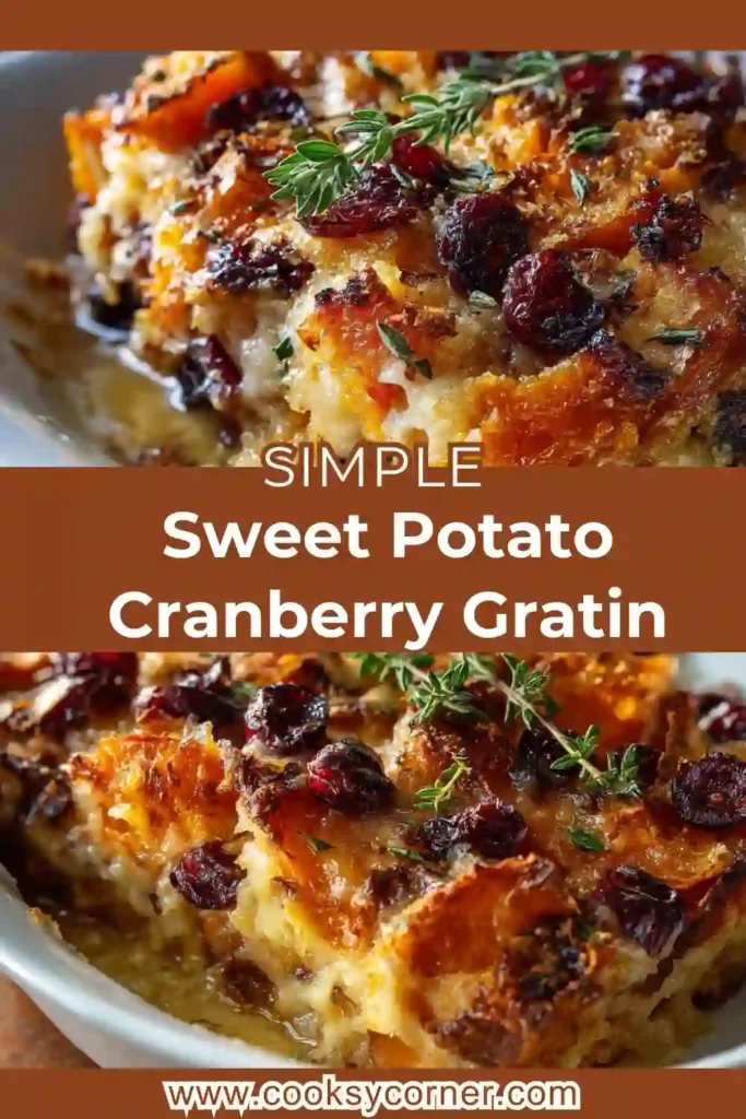 Creamy Sweet Potato Cranberry Gratin fresh from the oven with golden breadcrumbs.