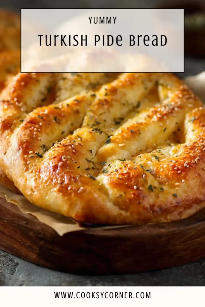 Turkish pide bread baked until golden with sesame and nigella seeds on top.