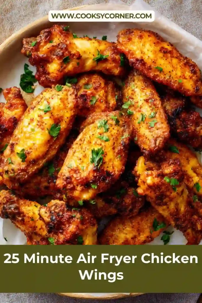 Golden air fryer wings cooked in 25 minutes with baking powder.
