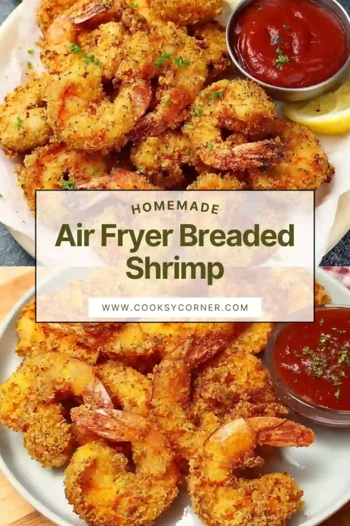 Close-up of crispy air fryer shrimp showing crunchy breaded exterior and juicy interior.
