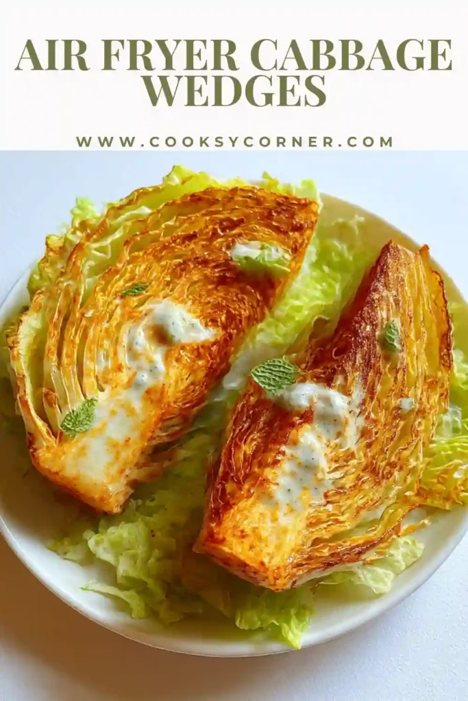 Golden air fryer cabbage wedges served with dip.