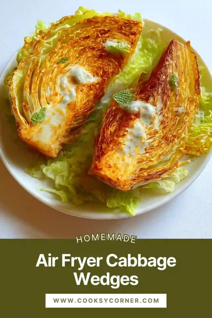 Crispy cabbage wedges cooked in the air fryer.