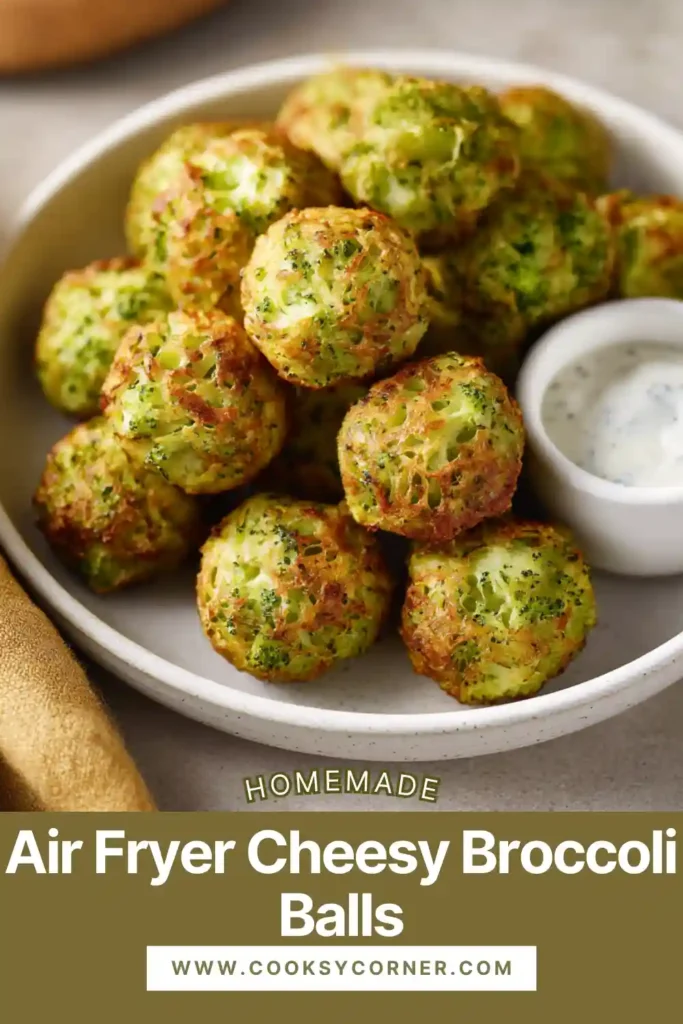 Crispy broccoli cheese balls fresh from the air fryer.
