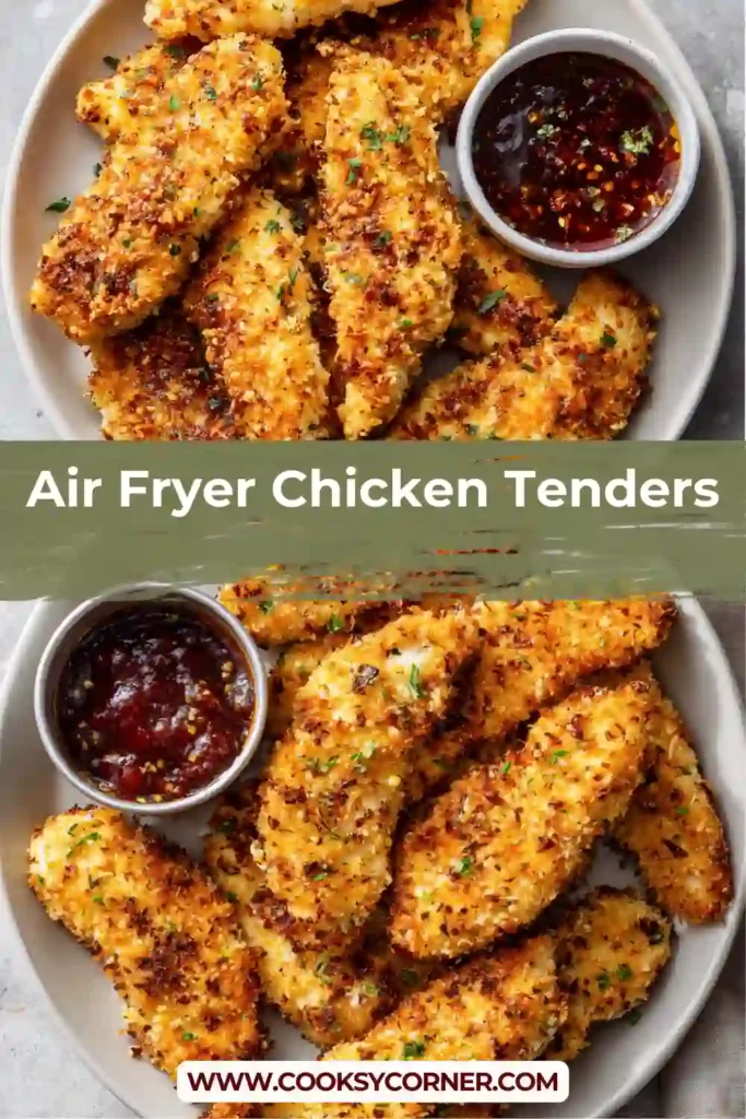 Air fryer chicken tenders with crunchy coating and juicy interior.