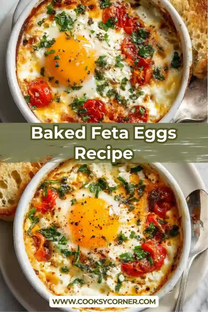 Feta eggs baked with cherry tomatoes and red bell pepper.