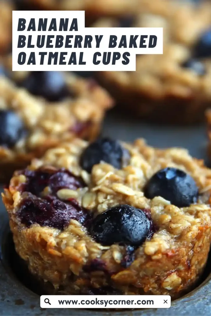 Close-up of Banana Blueberry Baked Oatmeal Cups with soft texture and baked blueberries. A wholesome oat-based breakfast option.