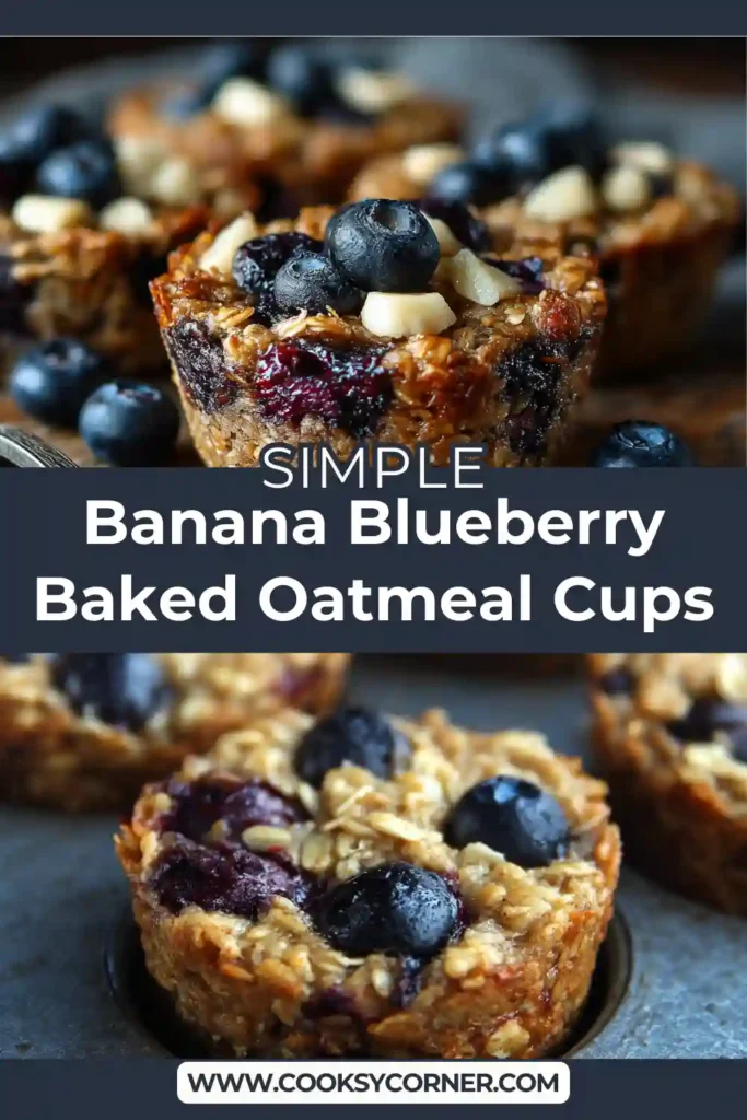 Freshly baked Banana Blueberry Baked Oatmeal Cups cooling on a rack. Made with ripe banana, oats, and natural sweetness.