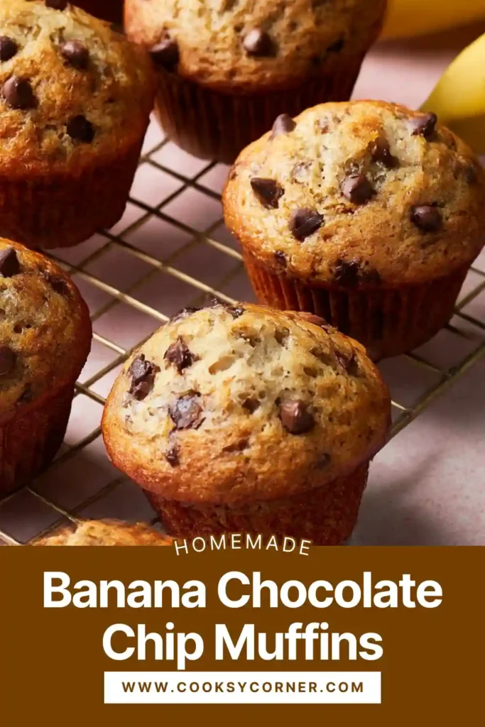 Close-up of moist banana chocolate chip muffin with tender crumb.