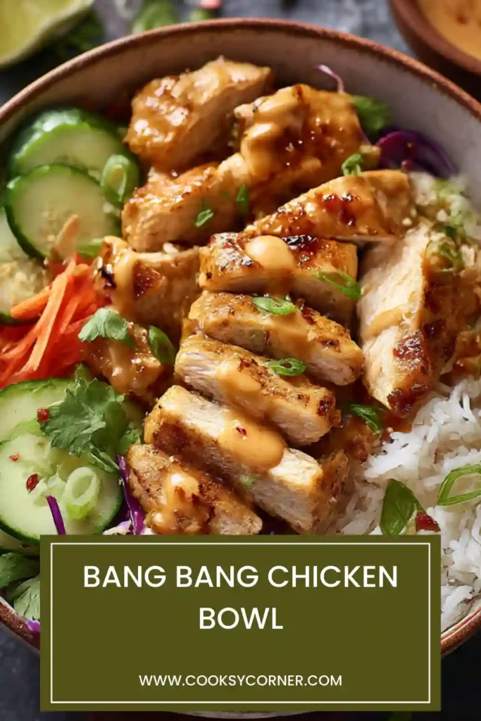 Air fryer bang bang chicken bowl garnished with cilantro.