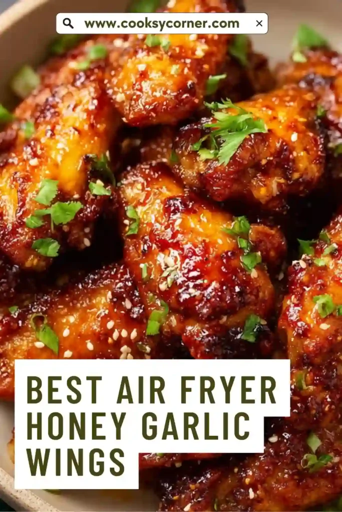 Close-up of air fryer honey garlic wings with sesame seeds.