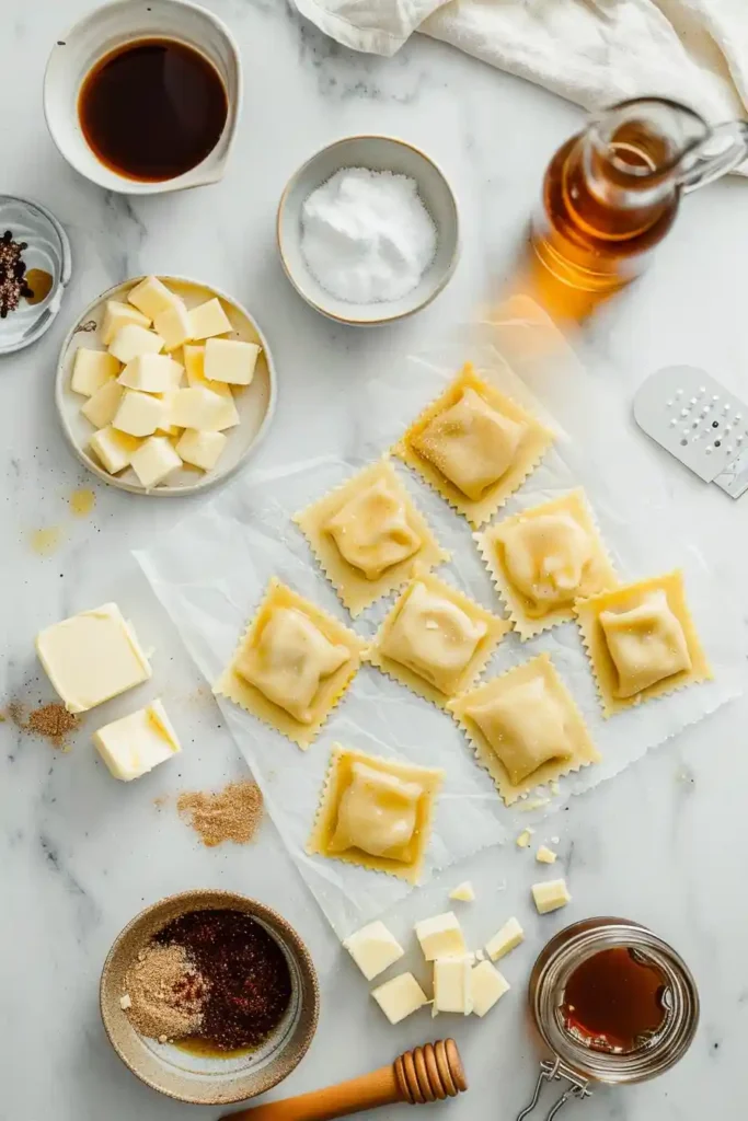 Vegetarian butternut squash ravioli in a rich cream sauce ready to serve.