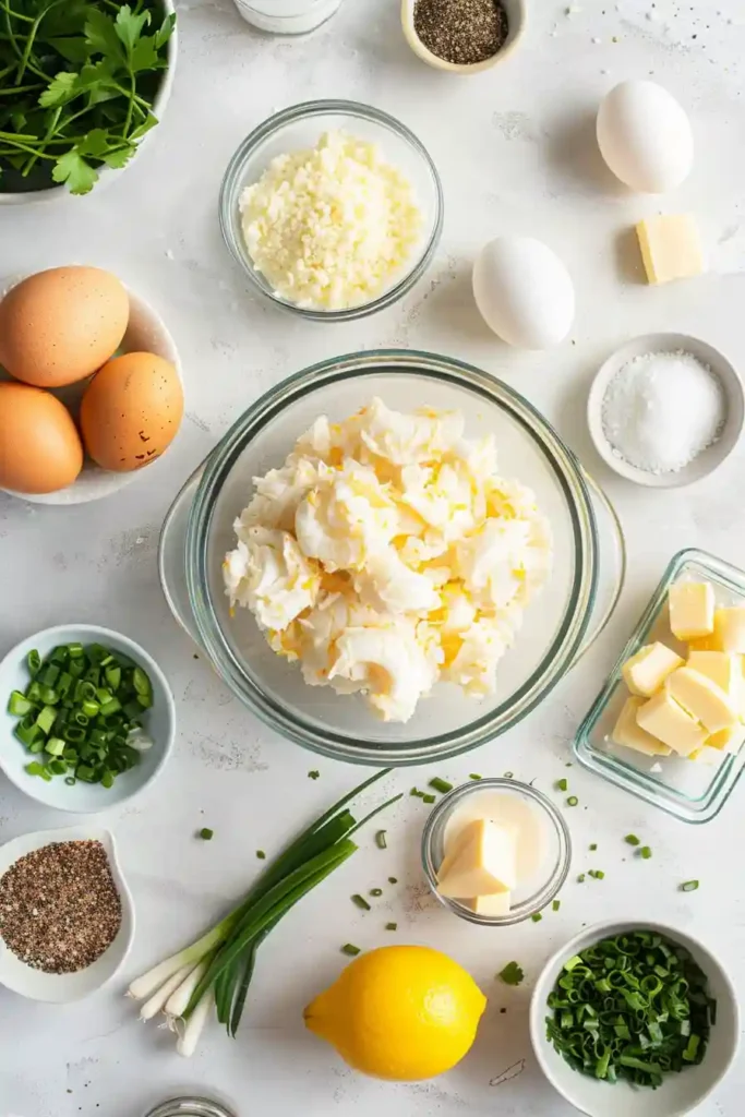 Crab cakes with cheddar and parsley served warm with butter sauce.