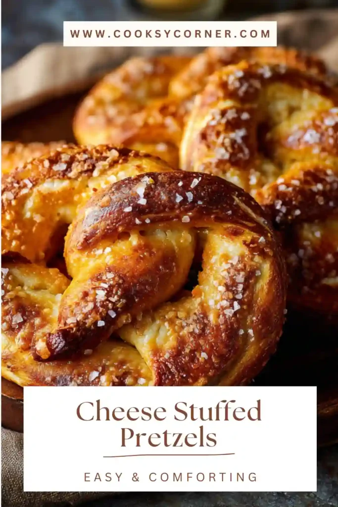 Freshly baked cheese filled pretzels cooling on a rack.