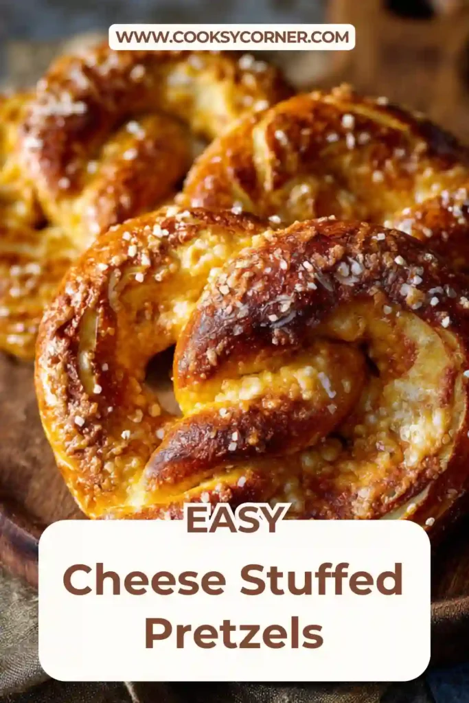 Cheese stuffed pretzels baked until golden brown with melted cheddar inside.