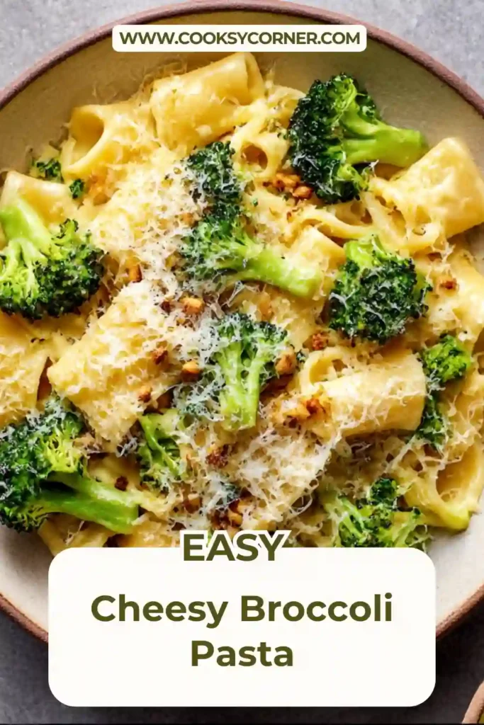 Cheesy Broccoli Pasta topped with garlic breadcrumbs.