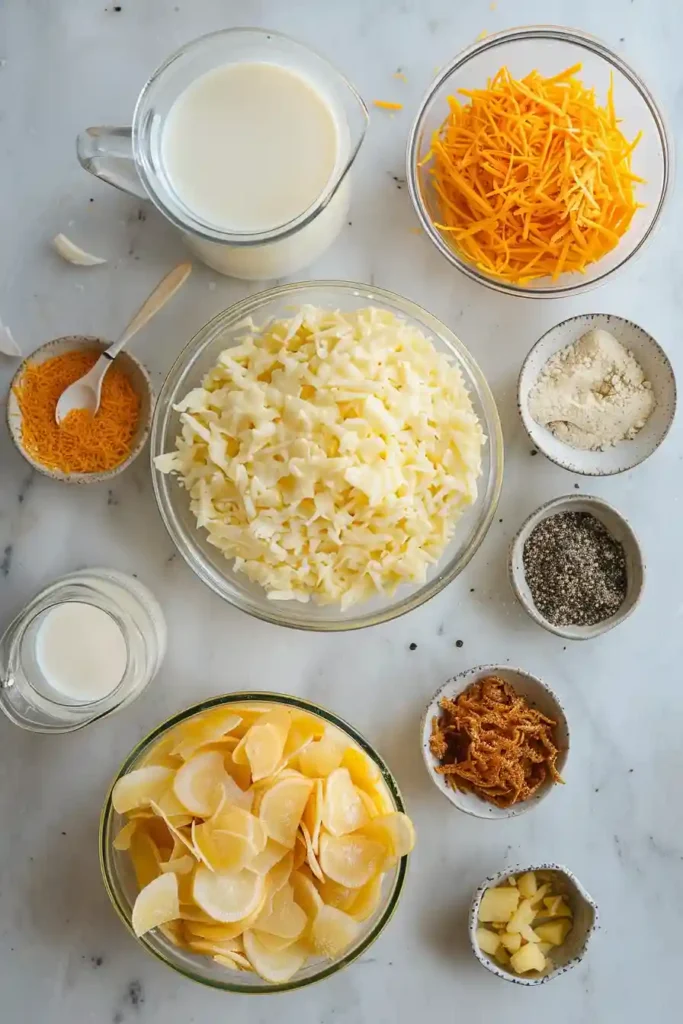 Comforting vegetable casserole with melted cheddar and crispy onions.