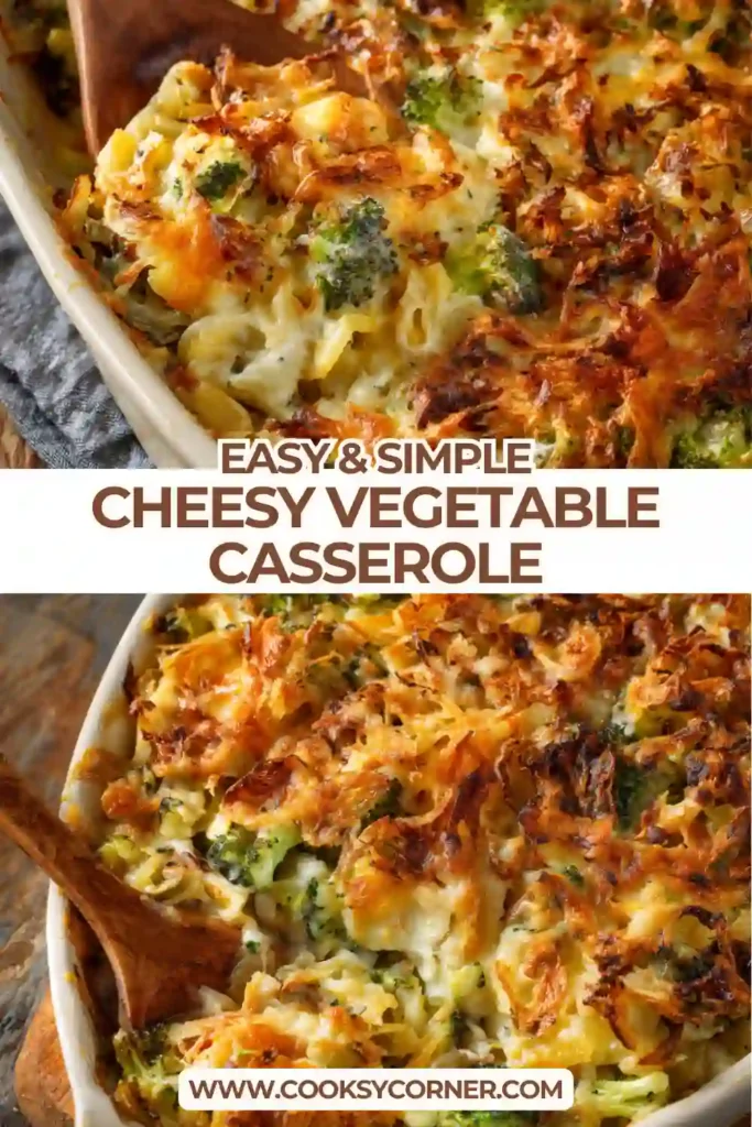 Creamy vegetable casserole with golden cheese topping.