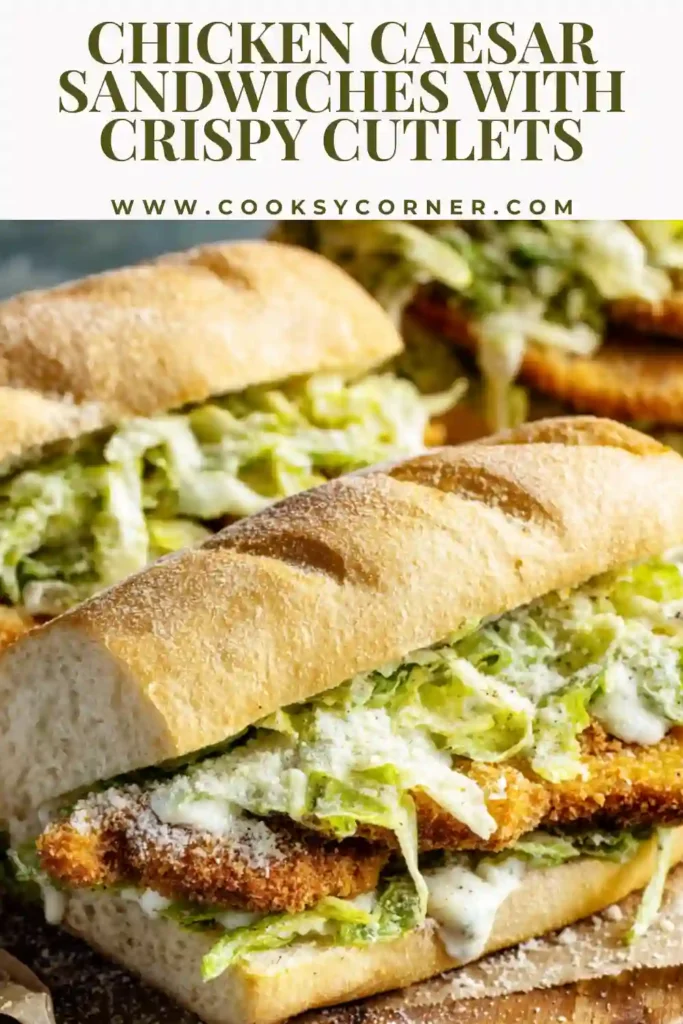 Chicken Caesar Sandwiches served on a plate with crispy chicken, creamy dressing, and toasted bread. The sandwich appears warm, flavorful, and filling.