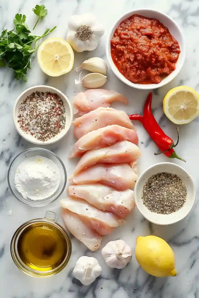 Skillet chicken with roasted red peppers, mozzarella, and parsley garnish.