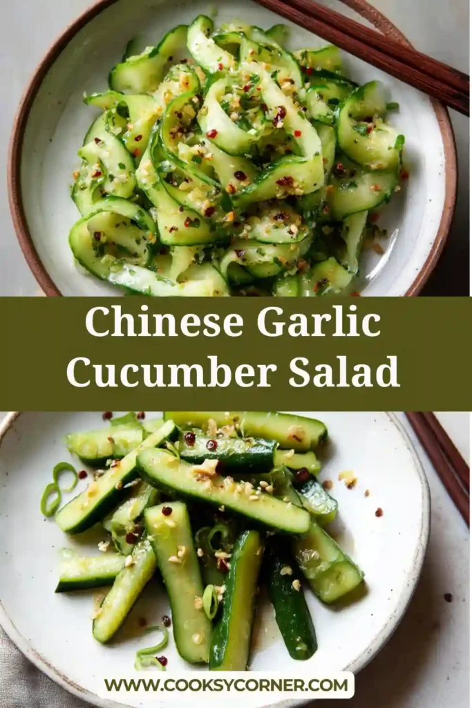 Bowl of Chinese Garlic Cucumber Salad made with Persian cucumbers and red pepper flakes.