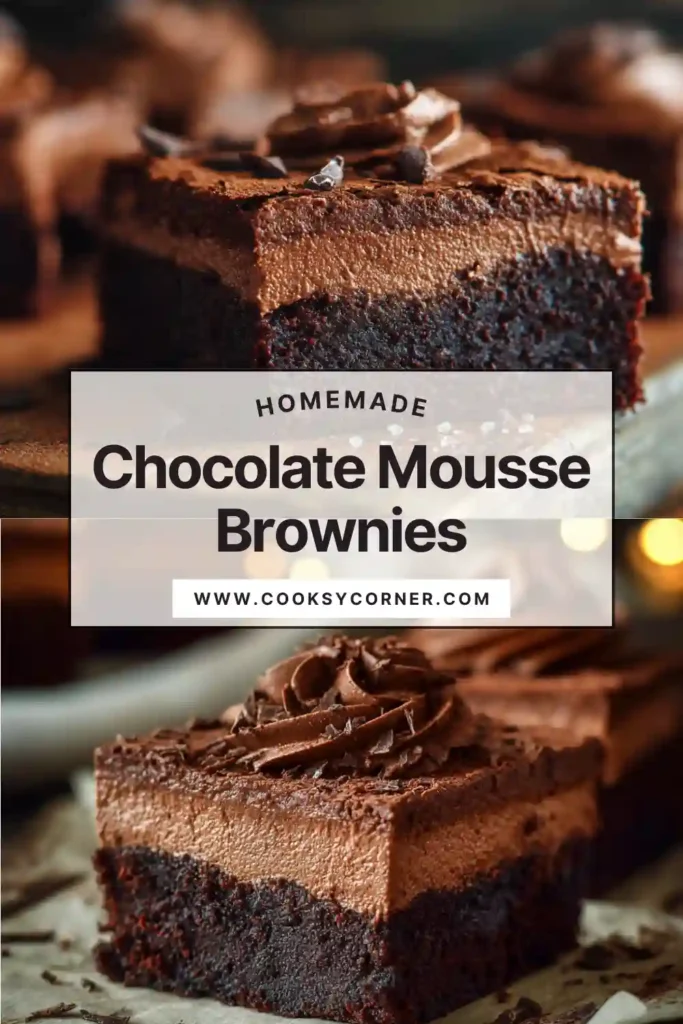 Square chocolate mousse brownies drizzled with ganache on top.