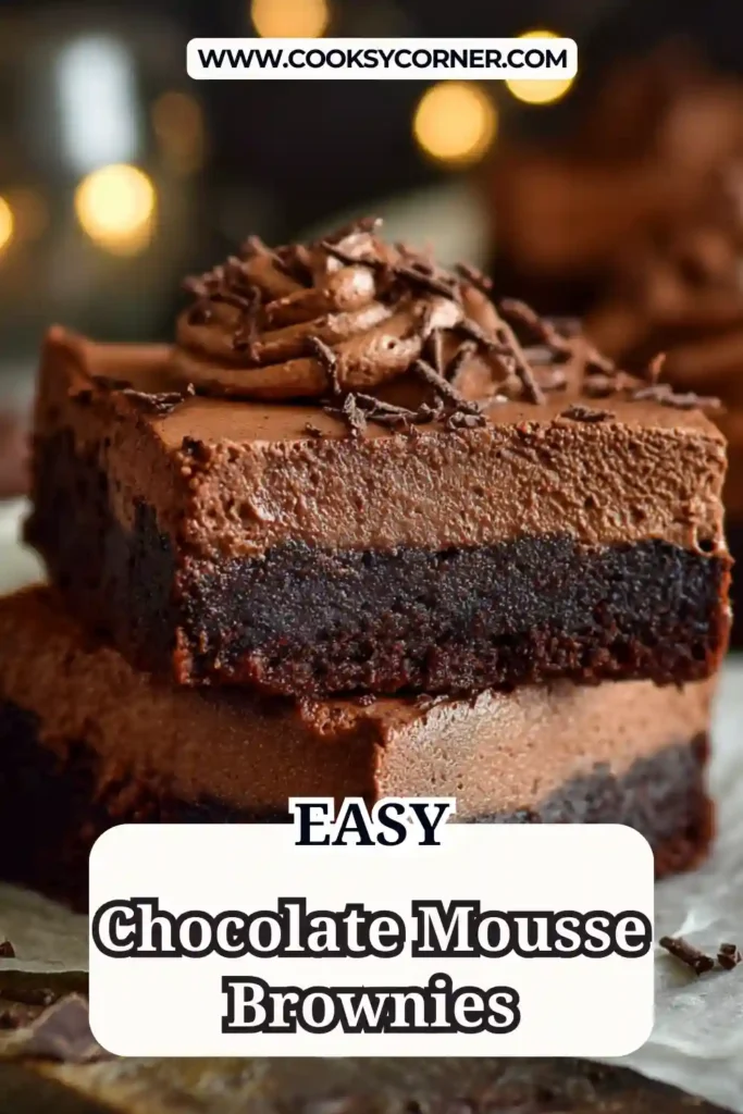 Close-up of chocolate mousse brownies showing creamy mousse topping and dense brownie base.