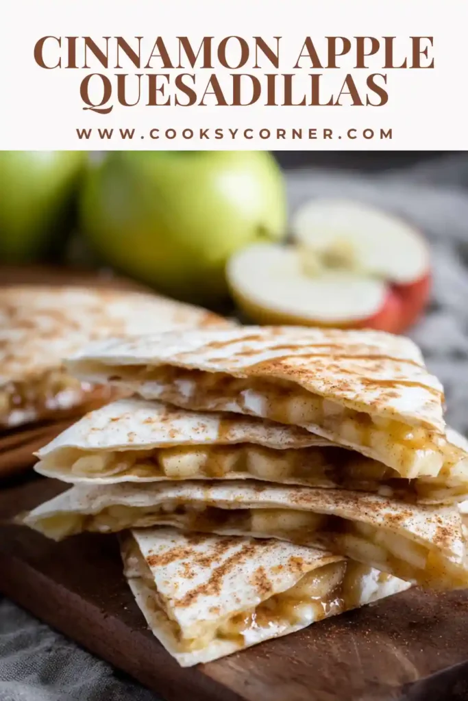 Dessert quesadillas made with apples, cinnamon, and syrup on a skillet.