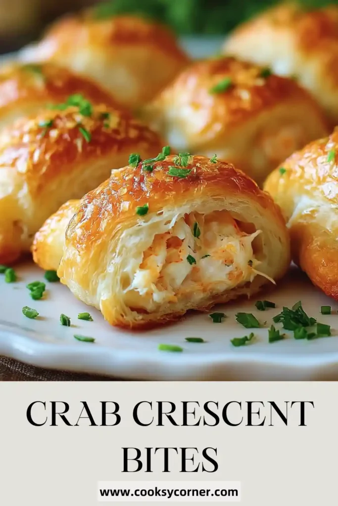 Freshly baked crab crescent bites garnished with parsley on a serving plate.