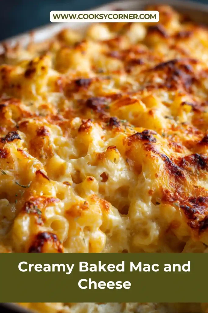 Homemade creamy baked mac and cheese served fresh from the oven.