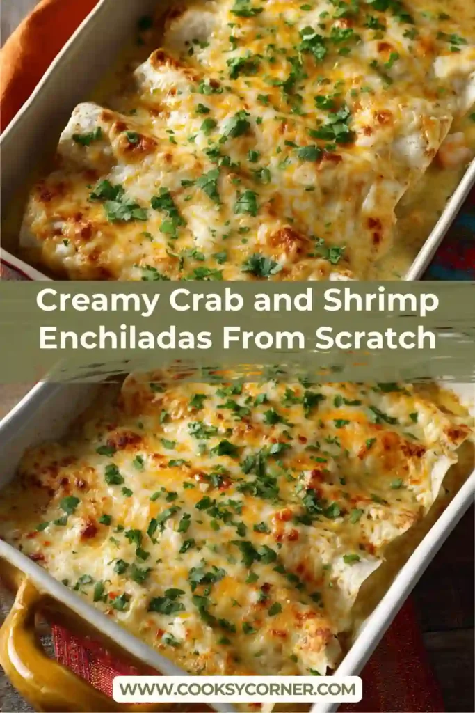 Baked seafood enchiladas filled with crab and shrimp.
